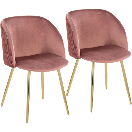 Fran Dining Chair in Pleated Blush Velvet Waves & Gold Metal (Set of 2)